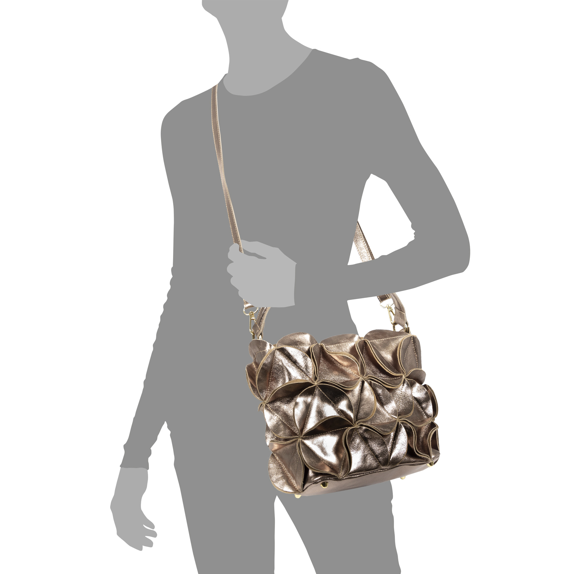FIRENZE ARTEGIANI Borsa Tote da Donna Accadia. Vera Pelle Camoscio Laccato Made in Italy 30x12x23 Cm. Colore bronzo