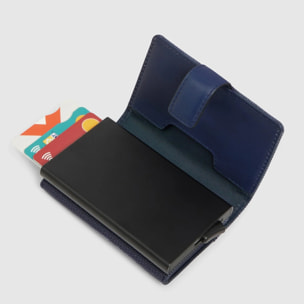 Piquadro Portacarte automatico in metallo e pelle, schermato con protezione RFID