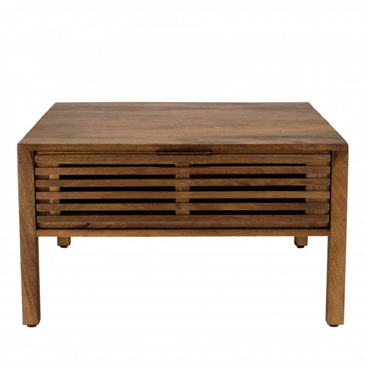 ALIX - Table basse carrée 70x70cm en bois de manguier 2 tiroirs ajourés