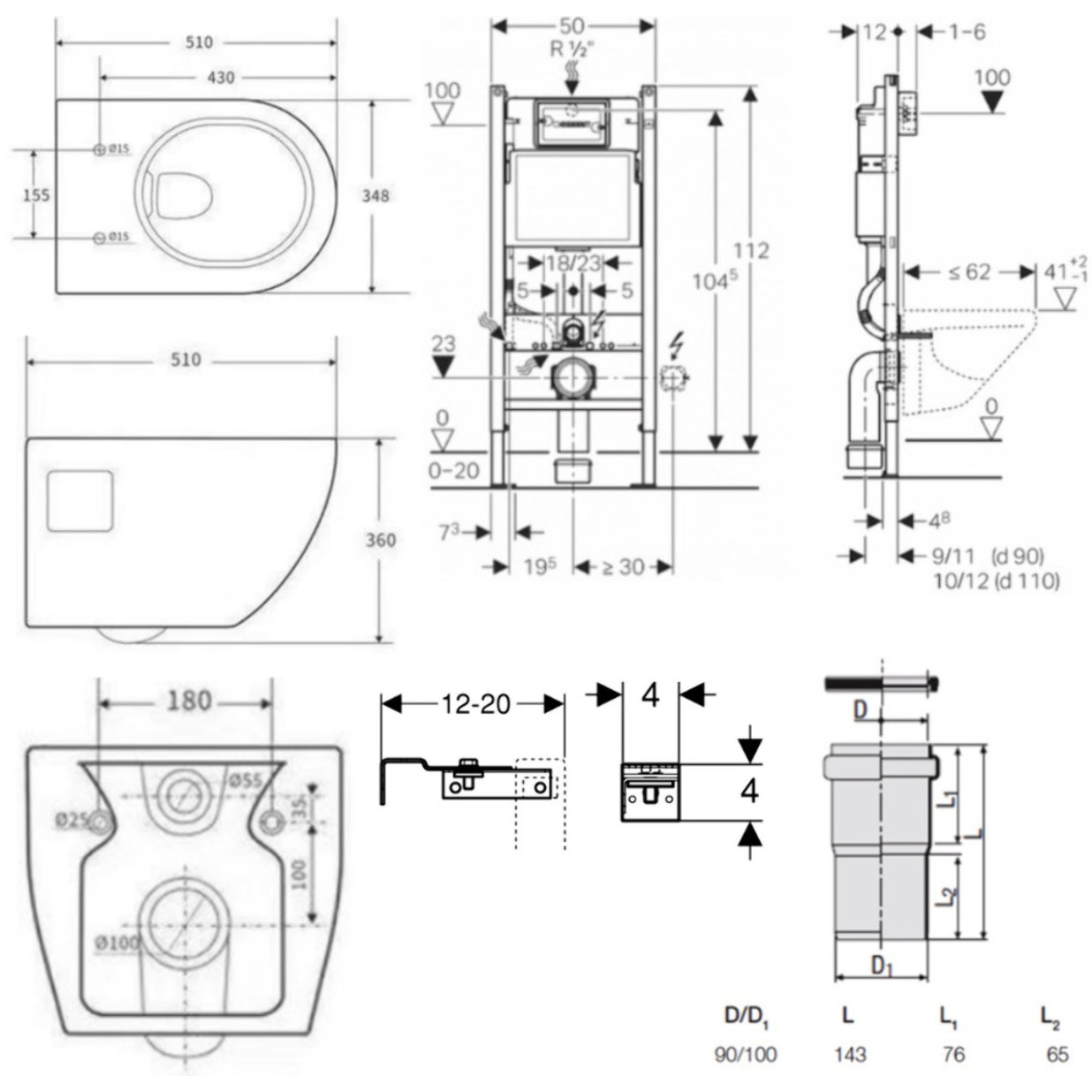 Pack WC Bâti-support Geberit + WC sans bride Swiss Aqua Technologies + Abattant SoftClose + Plaque Blanche (ProjectGeb3)