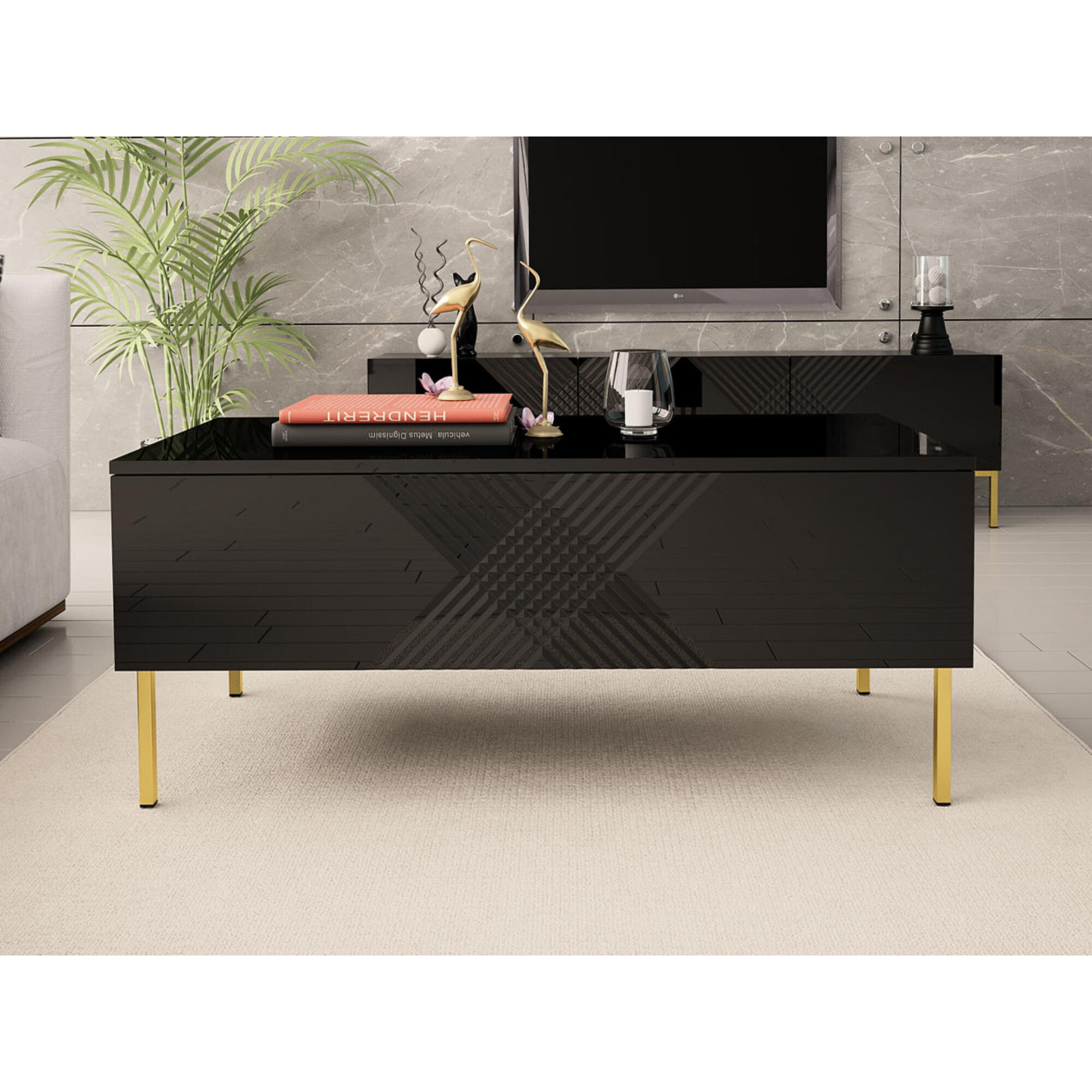 Celeste - table basse - 2 portes - 120 cm - Noir / Doré