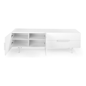 Mueble de TV – Blanco mate y detalles metálicos