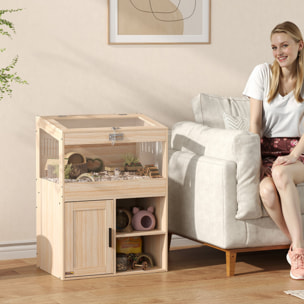 Jaula para Hámster con Espacio de Almacenaje Casa para Hámster con Paneles Acrílicos Visibles Estante Ajustable para Jerbo 60x40x82,5 cm Natural