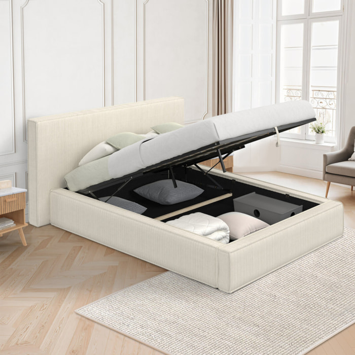 Lit coffre Joyce 140x190cm velours côtelé beige