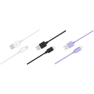 Câble Lightning ESSENTIELB pack 3 câbles USB 1M Blanc/Noir/Mauve
