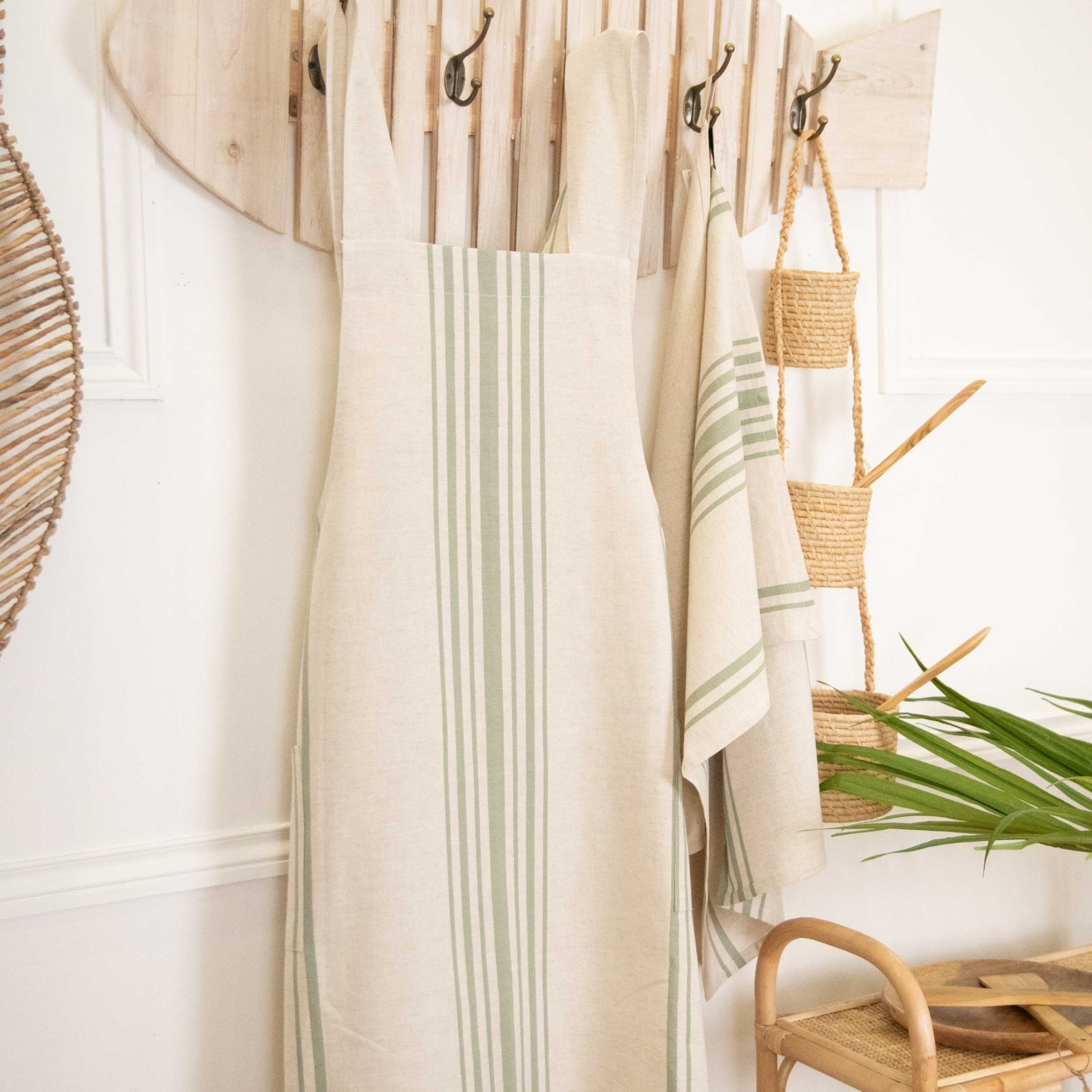Torchon de cuisine polylin à rayures - Vert Olive