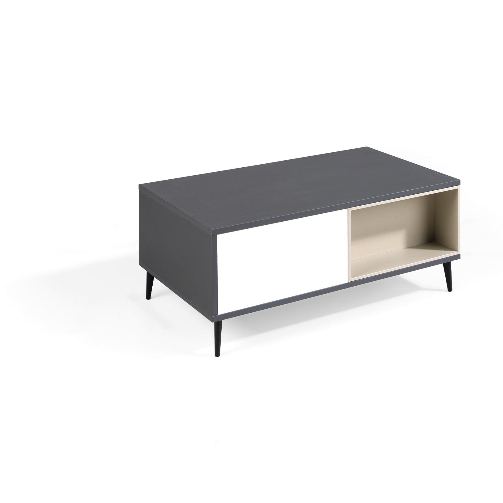 Mesa de centro elevable BASILEA - antracita, blanco polar y visón - 100x60x37cm