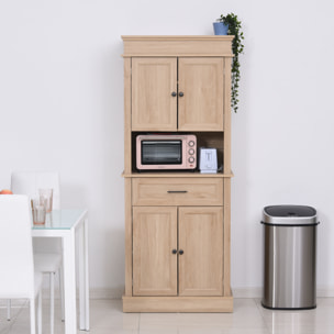 Armoire de cuisine multi-rangements 2 placards 2 portes tiroir niche MDF panneaux chêne clair