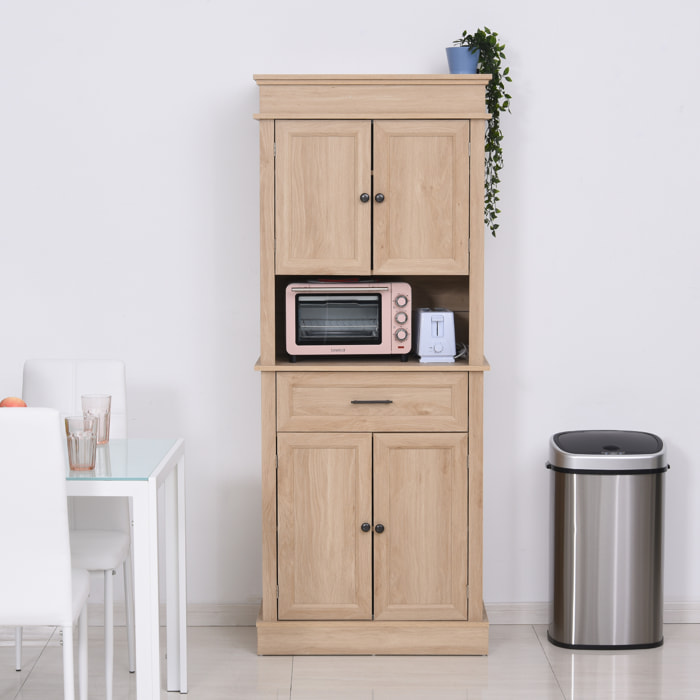 Armoire de cuisine multi-rangements 2 placards 2 portes tiroir niche MDF panneaux chêne clair