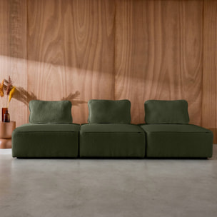 Lot de 3 chauffeuses pour canapé modulable tissu bouclette kaki 1 place Bao. L 90 x P 90 x H 74cm