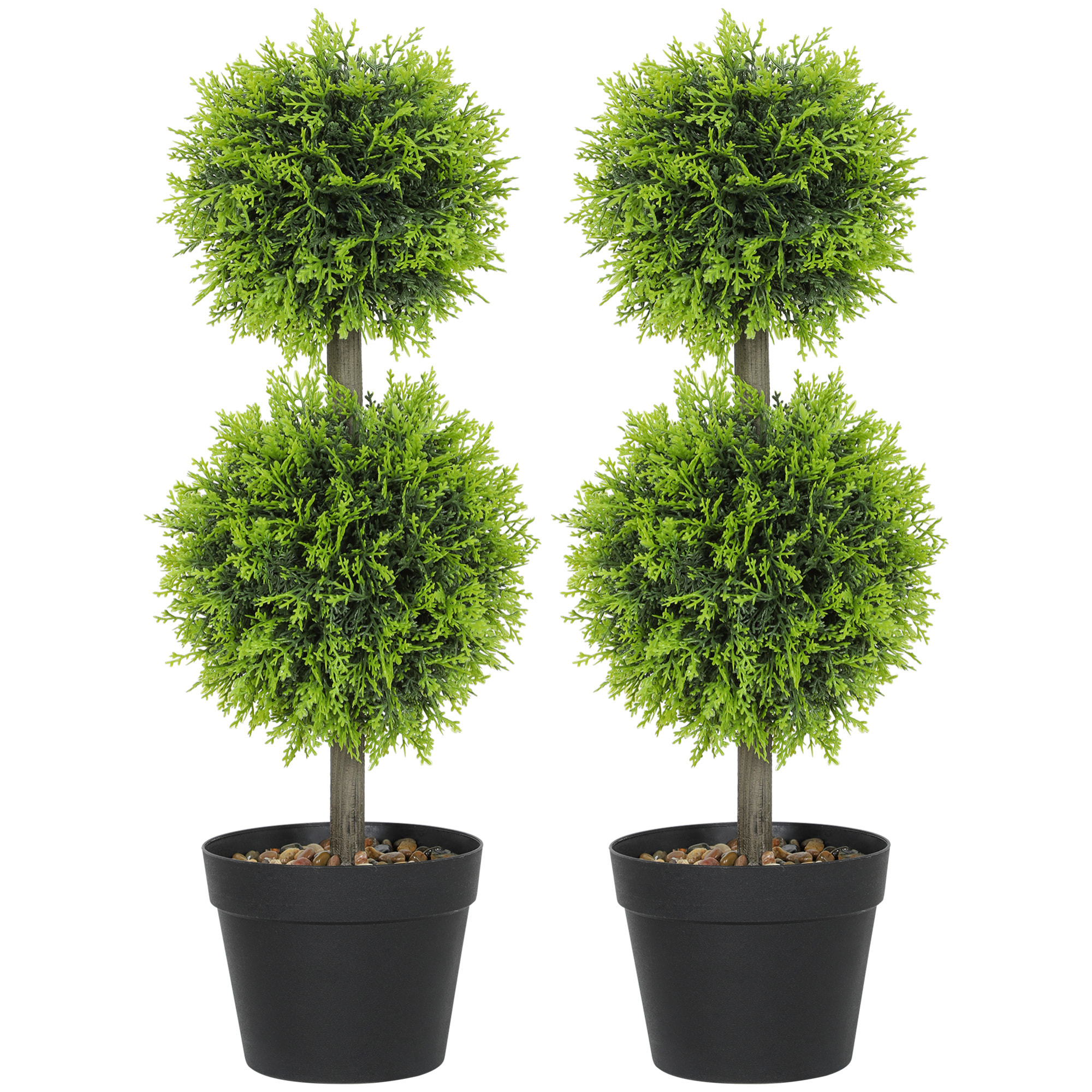 Lot de 2 cyprès artificiels topiaires en forme de boules x 2 H.60cm avec pots