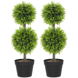 Lot de 2 cyprès artificiels topiaires en forme de boules x 2 H.60cm avec pots