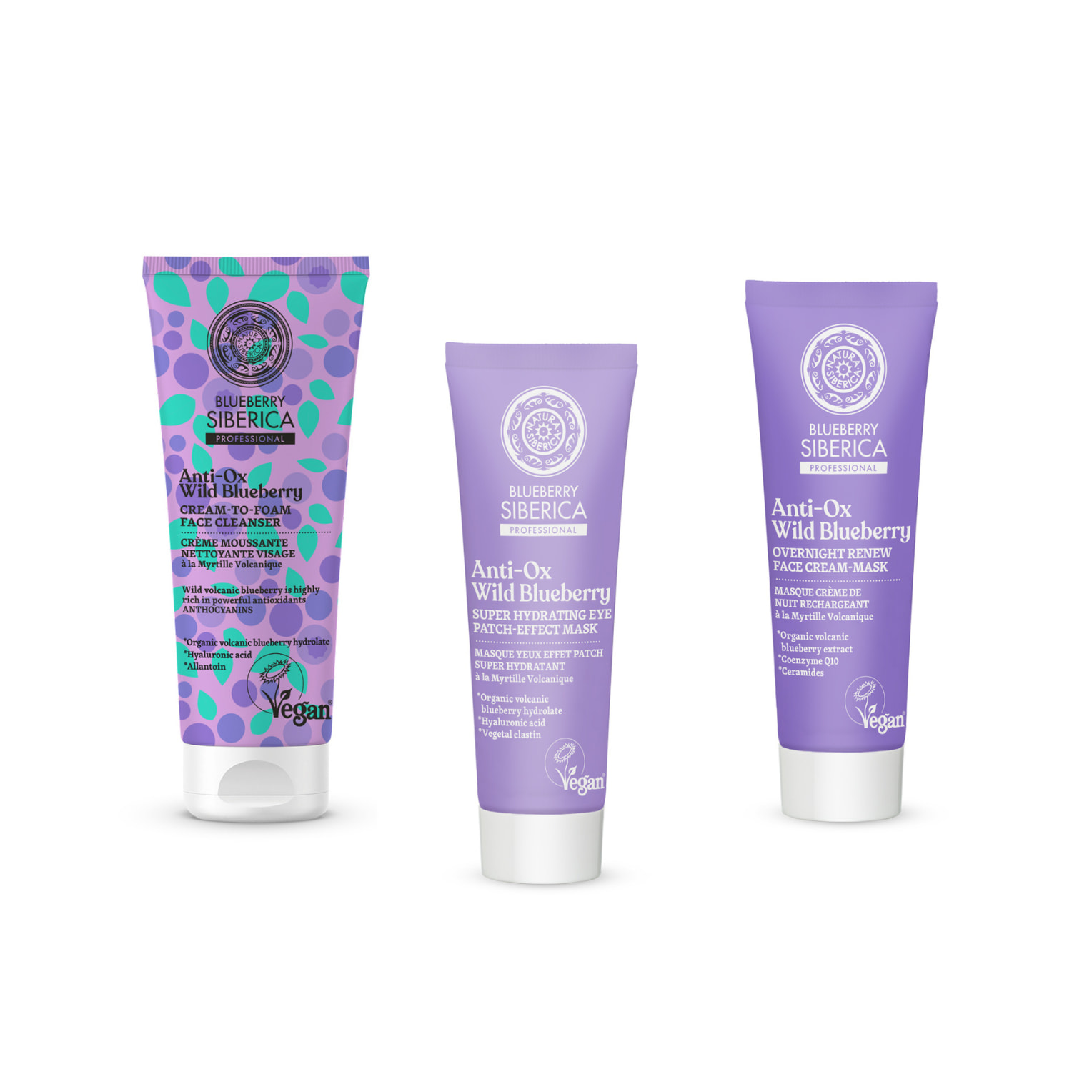 antioxydant à la myrtille - Coffret soin du visage - nettoyant 75ml, masque regard 30ml et masque visage 30ml