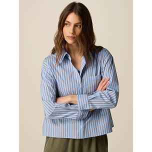 Oltre - Camicia boxy in popeline a righe - Azzurro