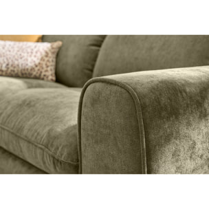 Canapé convertible avec têtières ajustables 3 places en tissu effet velours texturé vert kaki NOAM