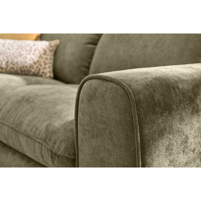Canapé convertible avec têtières ajustables 3 places en tissu effet velours texturé vert kaki NOAM