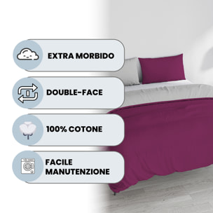 PARURE COPRIPIUMINO NATURAL COLOR, 100% Cotone, Made in Italy - FUCSIA/GRIGIO CHIARO