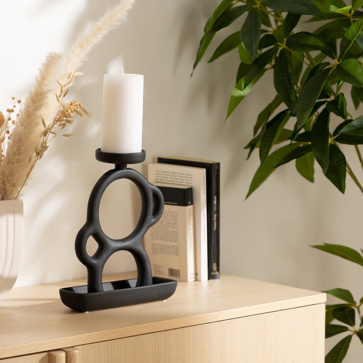 Bougeoir en céramique H26,5cm noir