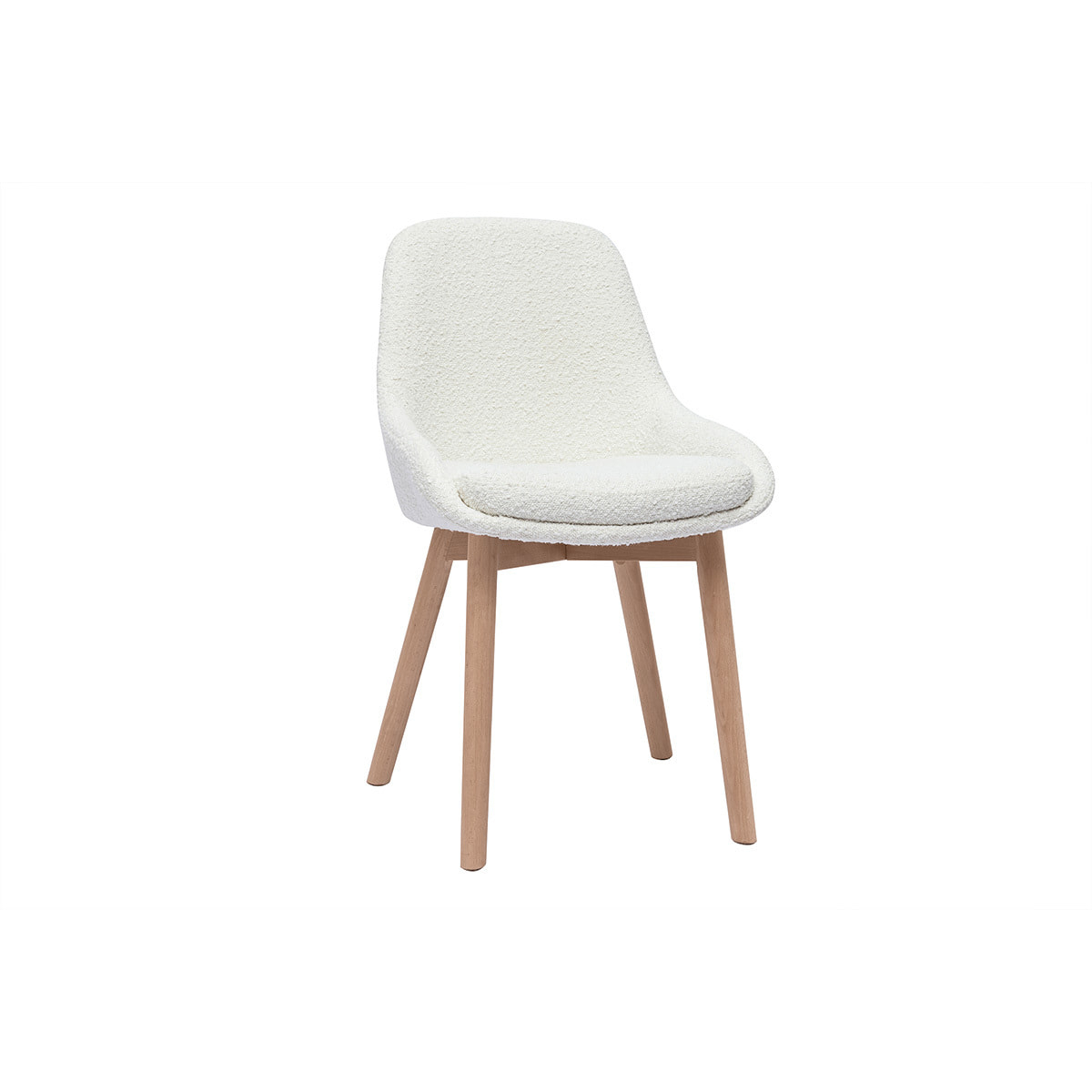 Chaises scandinaves en tissu effet laine bouclée blanc et bois clair massif (lot de 2) HOLO