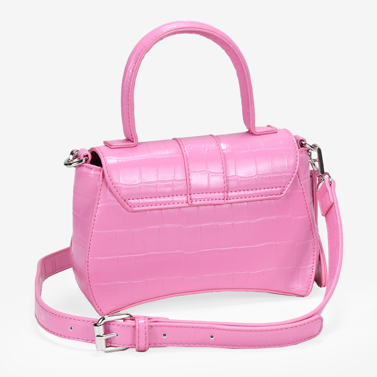 Bolso de mano rosa con espejo de mariposa