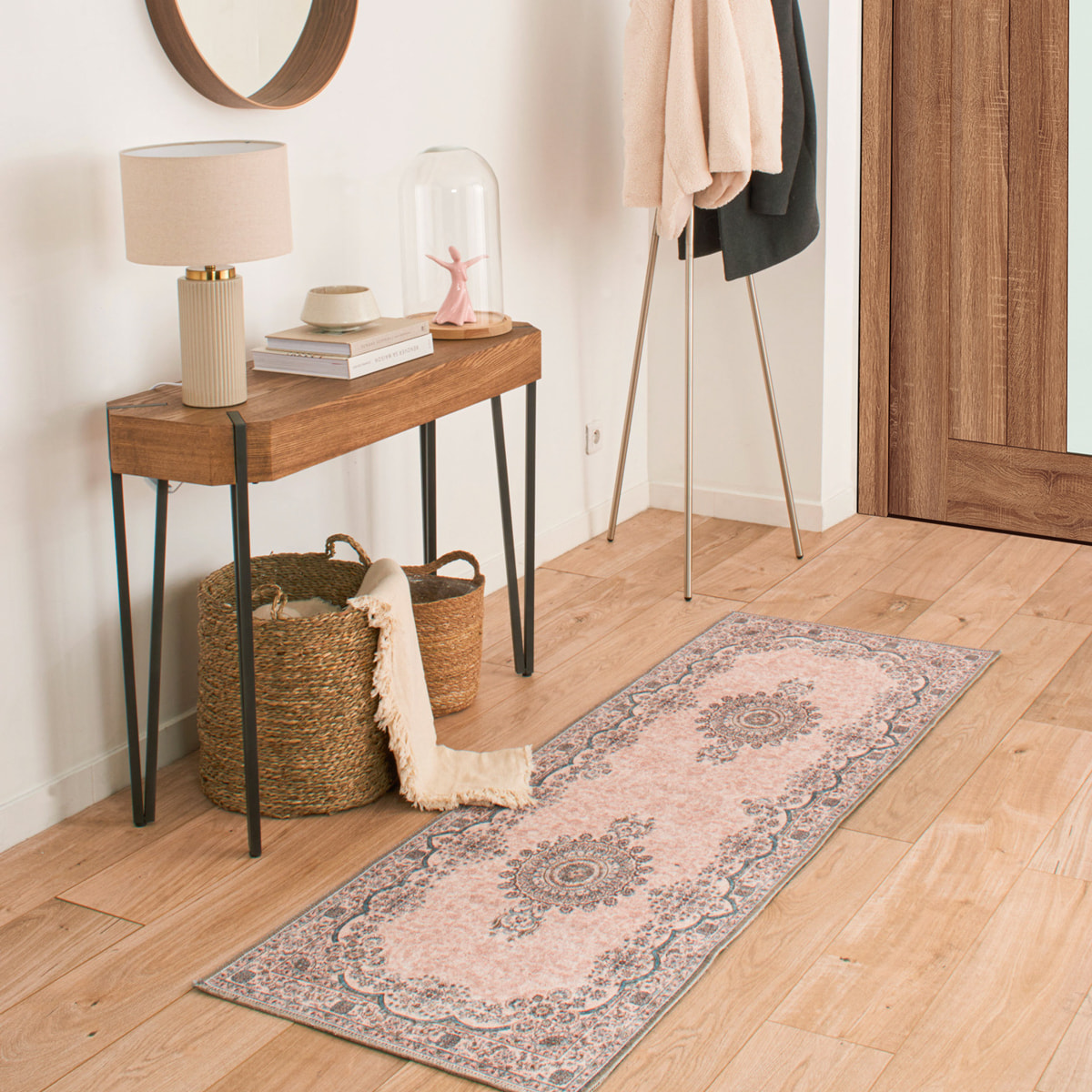 Carry - tapis vintage à poils ras lavable en machine à 30°C, rose