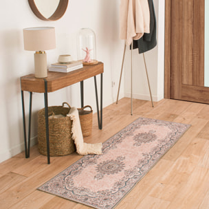 Carry - tapis vintage à poils ras lavable en machine à 30°C, rose
