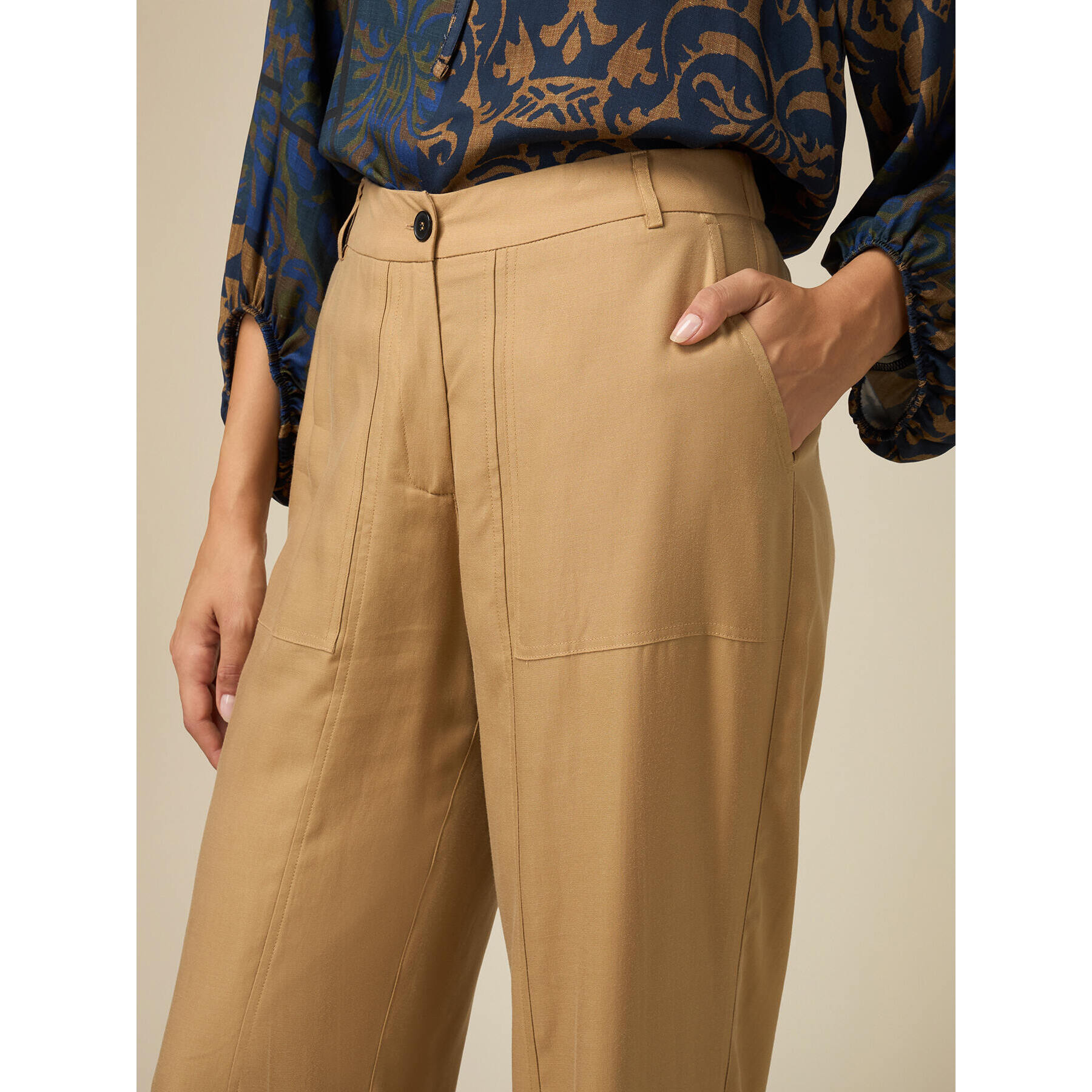 Oltre - Pantalón modelo palazzo de tejido vaporoso - Beige