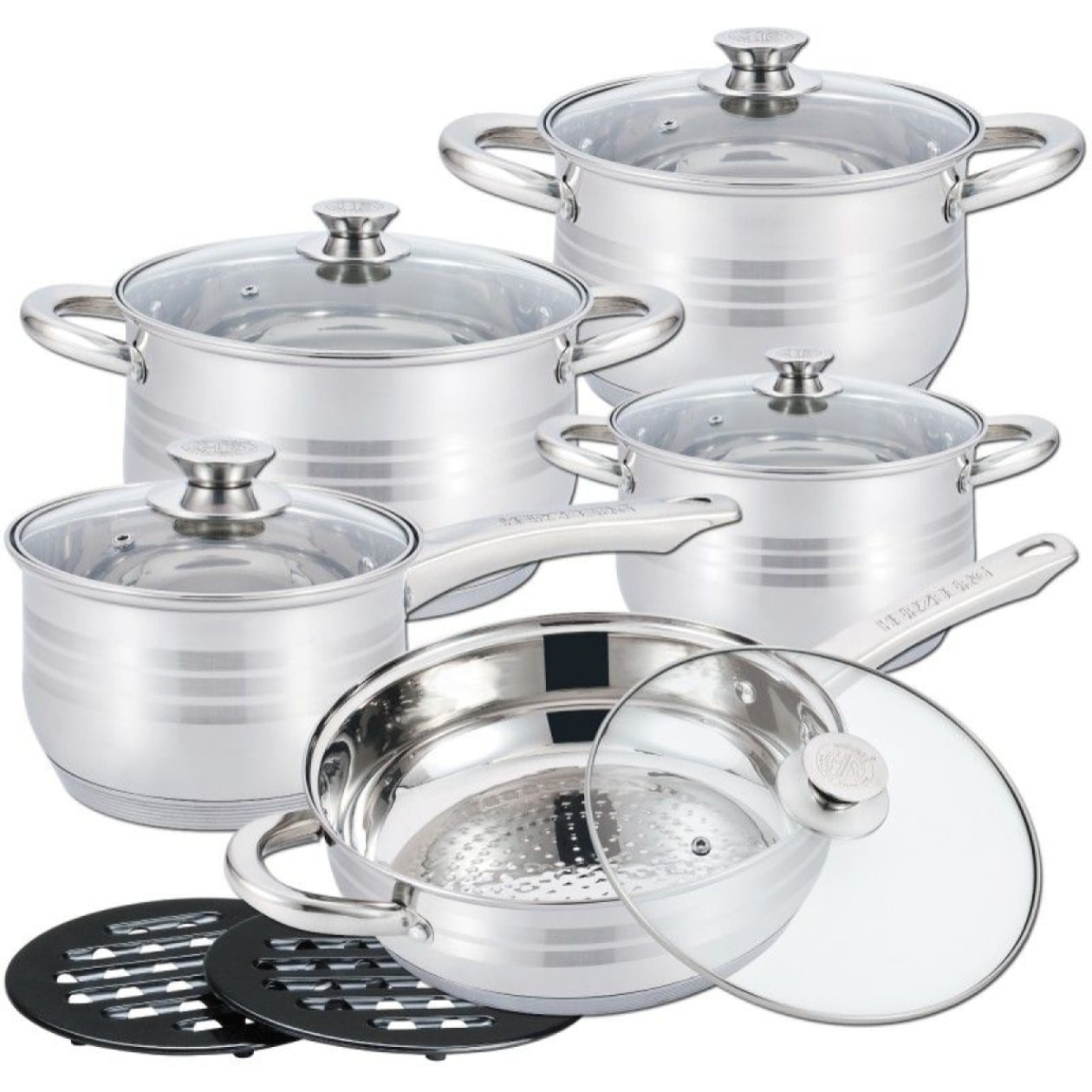 Batterie de Cuisine 12 Pièces en Acier Inoxydable Herzberg  HG1242-IX