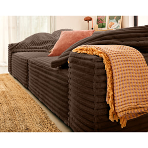 Richie - canapé droit 3 places avec double méridienne - assise profonde - en fausse fourrure côtelée - Marron