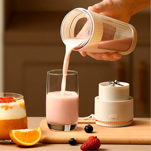 Batidora portátil de 350ml con 10 cuchillas de acero, batería recargable de 3.000mAh, lanyard para transporte y agujero para pajita.