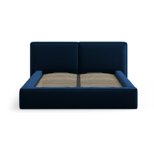 Lit coffre avec tête de lit double "Arendal" 200x200cm en velours bleu roi