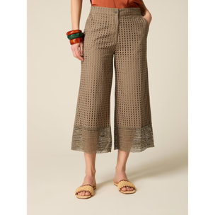 Oltre - Pantalones cropped perforados - Verde militare