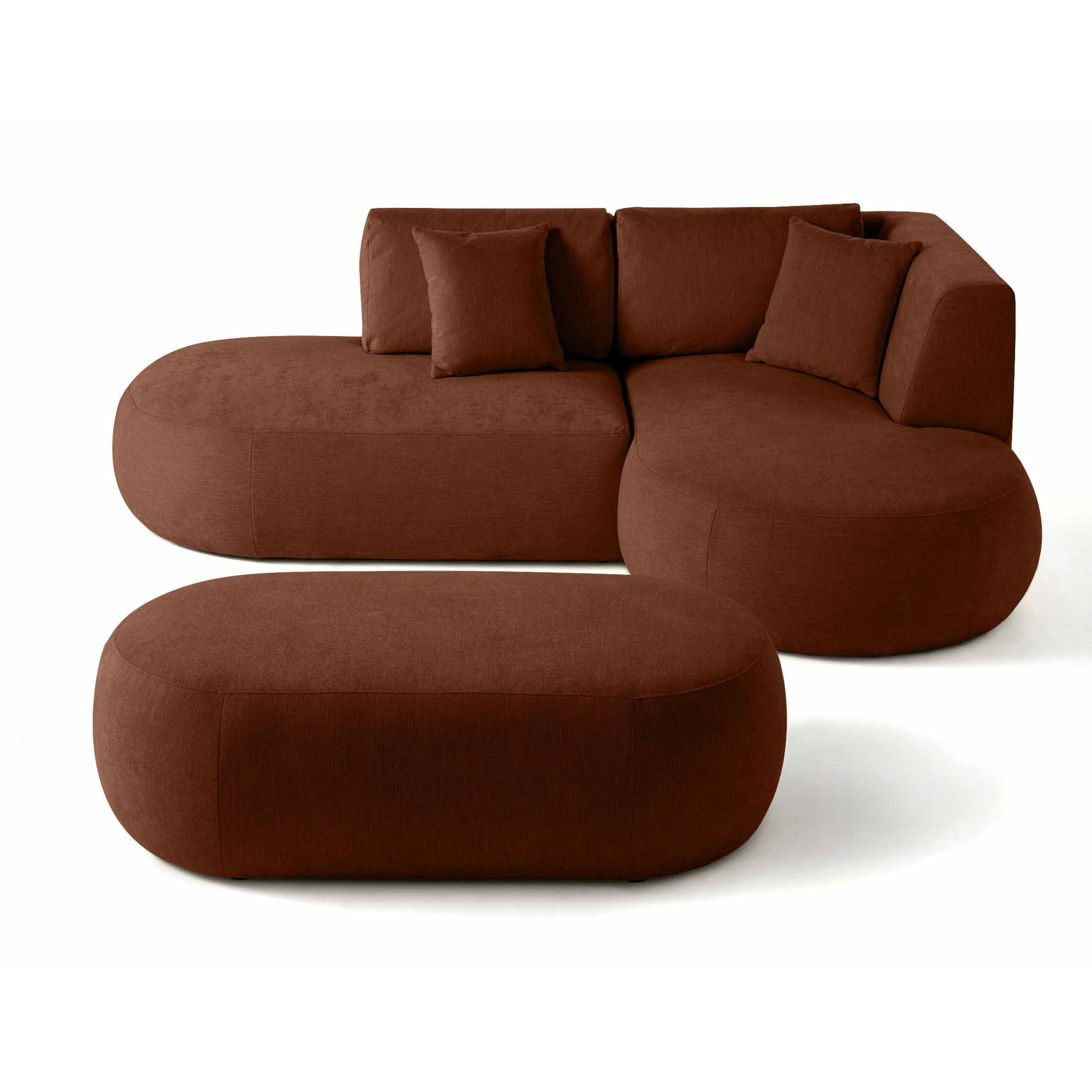 Santorini - canapé modulable d'angle droit + pouf - 4 places - en tissu texturé - Terracotta