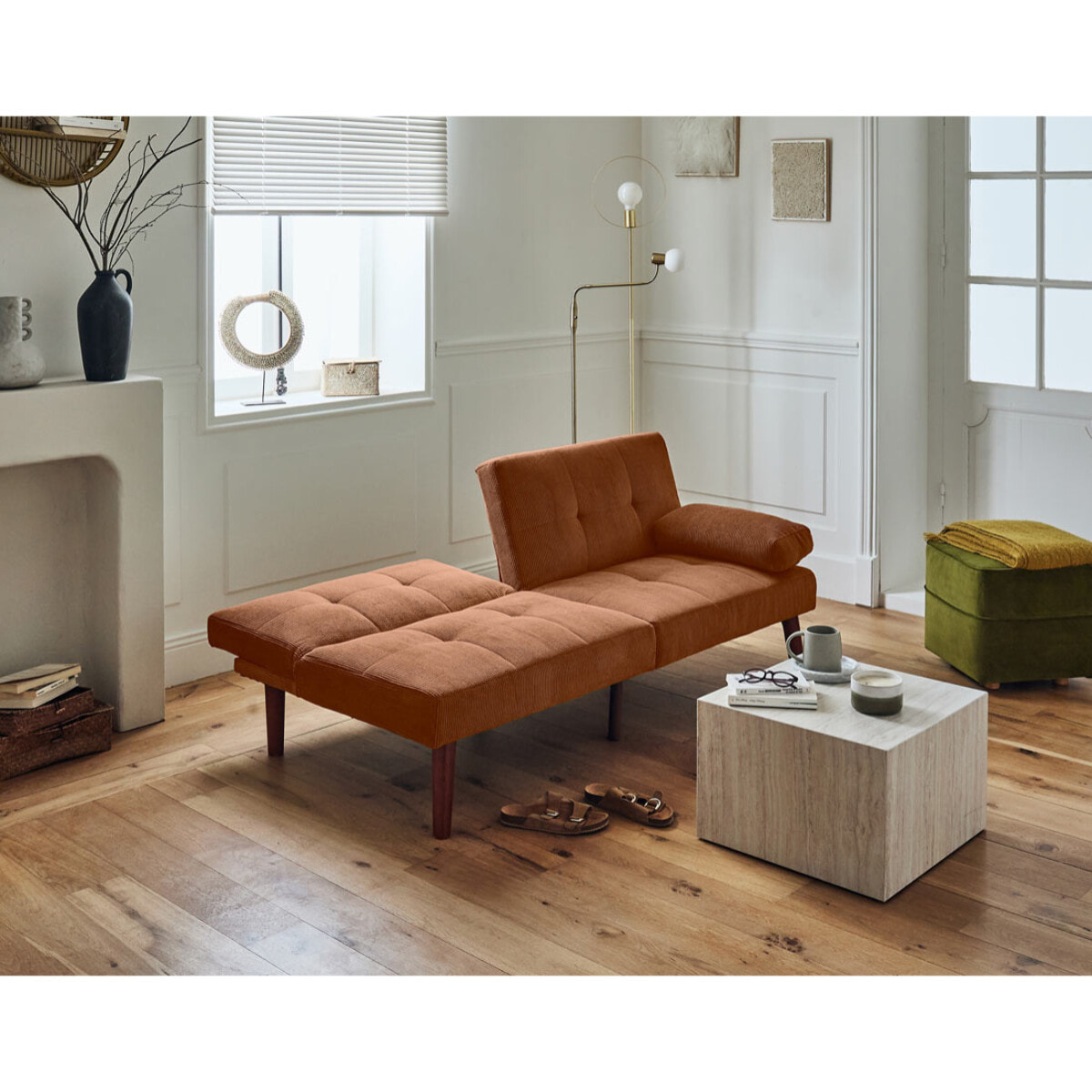 Philae - canapé convertible clic-clac 2 places - velours côtelé - Terracotta