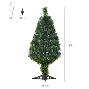 Sapin de Noël artificiel lumineux fibre optique multicolore + support pied Ø 48 x 90H cm 90 branches vert