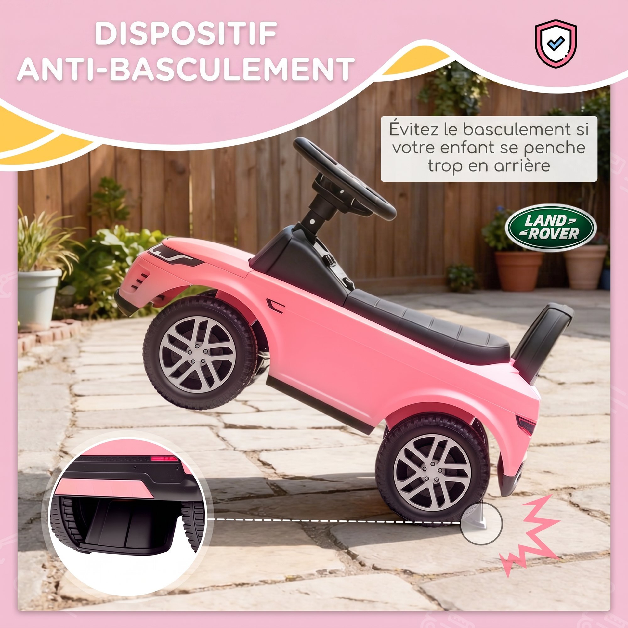 Porteur enfant voiture licence Land Rover Discovery Sport effets sonores rose