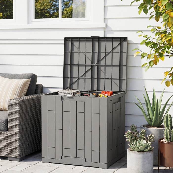 Arcón Exterior Capacidad 114L, Baúl de Almacenaje Exterior de Resina Resistente al Agua y a los Rayos UV, con Cerradura para Jardín, Terraza, Patio, 56x44x54 cm, Gris
