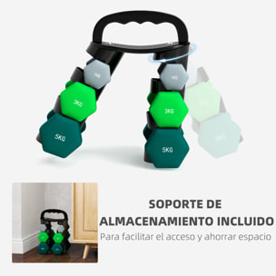 Juego de Mancuernas 2 x1kg 2 x3kg 2 x5kg Mancuernas Hexagonal con Soporte de Almacenamiento para Ejercicio Entrenamiento en Casa Gimnasio Multicolor