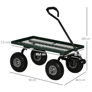 Carro de Jardín con Ruedas Grandes Carretilla de Mano con Mango Revestido y Estructura de Acero Carga 150 kg Carro de Transporte para Camping Exterior Negro y Verde