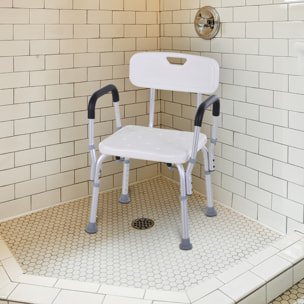 Chaise de douche siège de douche ergonomique hauteur réglable pieds antidérapants charge max. 135 Kg alu HDPE blanc