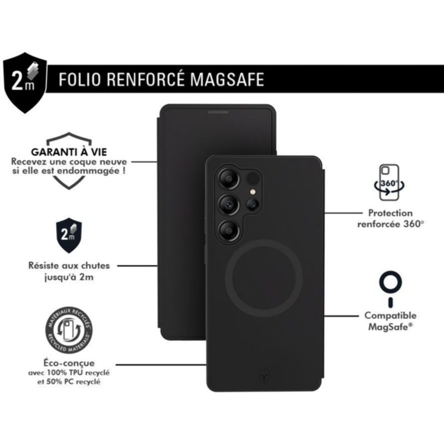 Coque étui FORCE CASE Samsung S25 Ultra  Magnet Noir