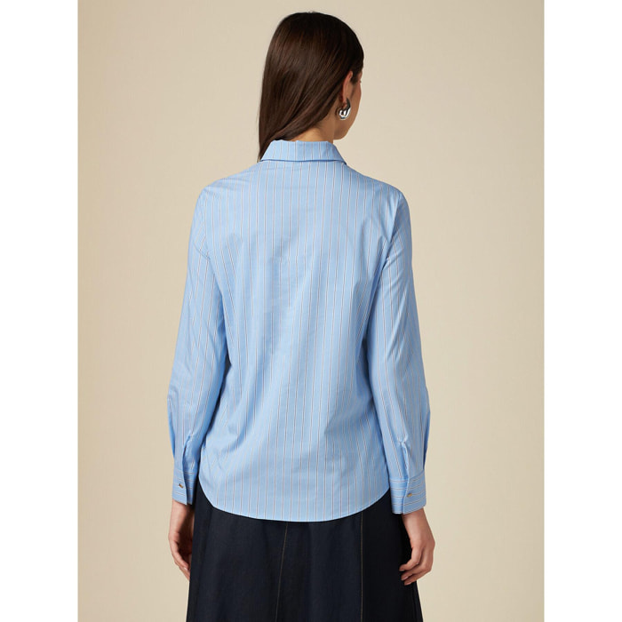 Oltre - Camisa de rayas con pequeño bolsillo plisado - Light - blue