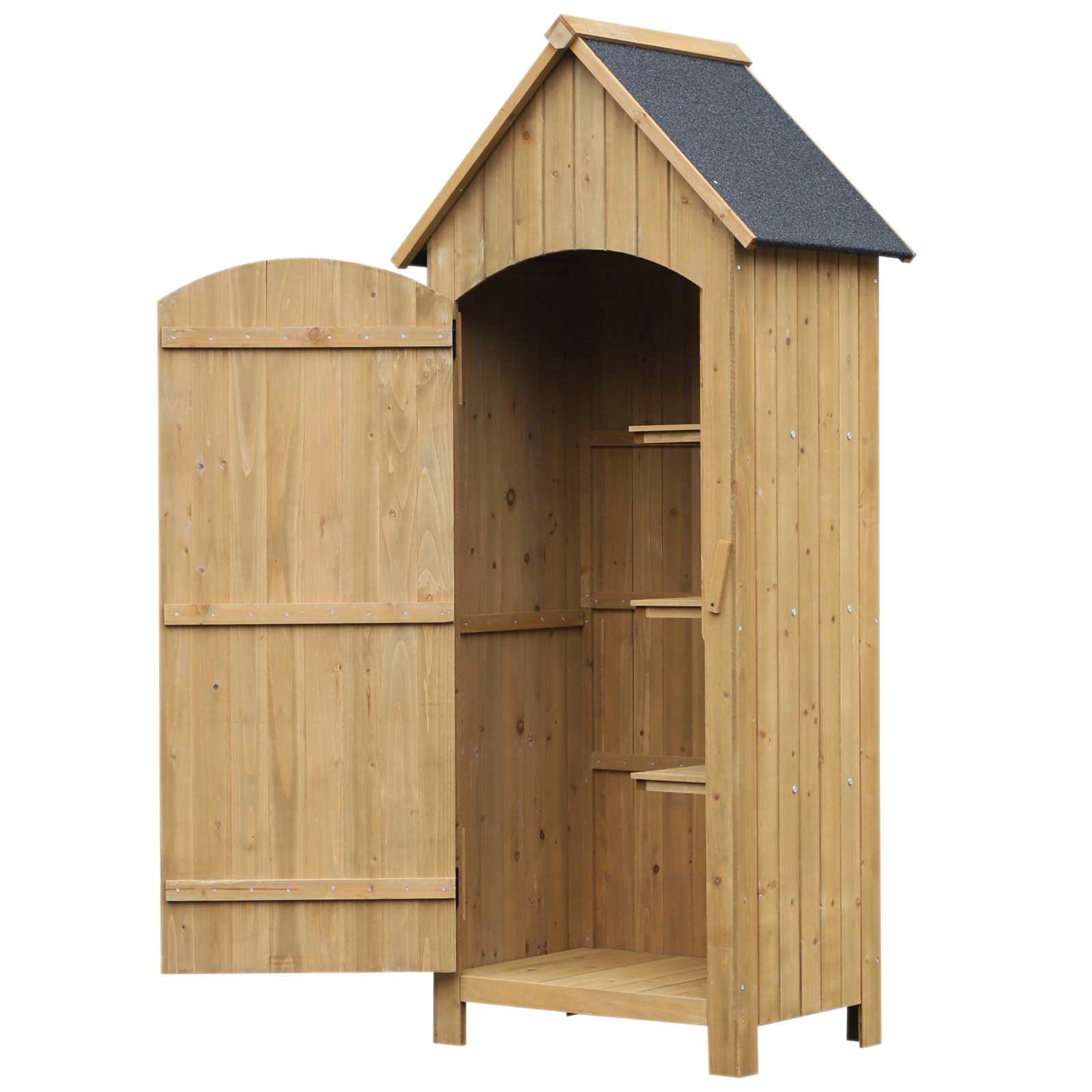 Armoire abri de jardin remise pour outils 3 étagères porte loquet toit pente bitumé dim. 77L x 54l x 179H cm bois sapin pré-huilé