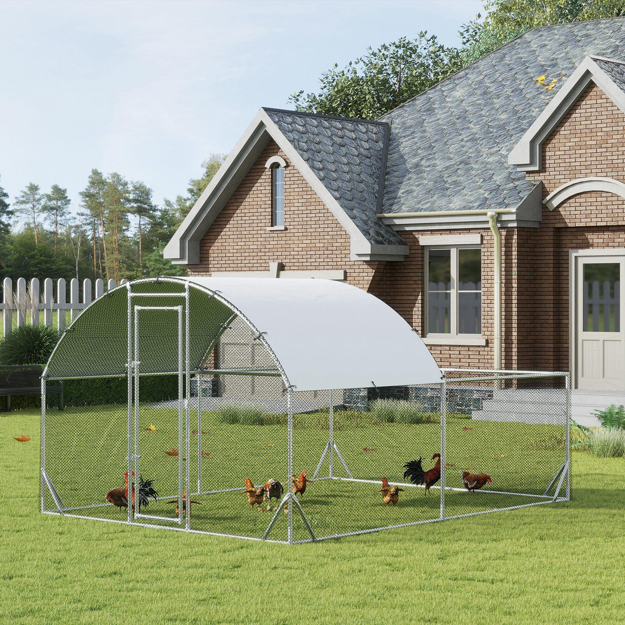 Gallinero Exterior Grande 380x280x195 cm Jaula para 10-12 Gallinas de Acero Galvanizado con 2 Pisos Cubierta de Tejado Puerta Corral para Pollos Conejos Patos Plata