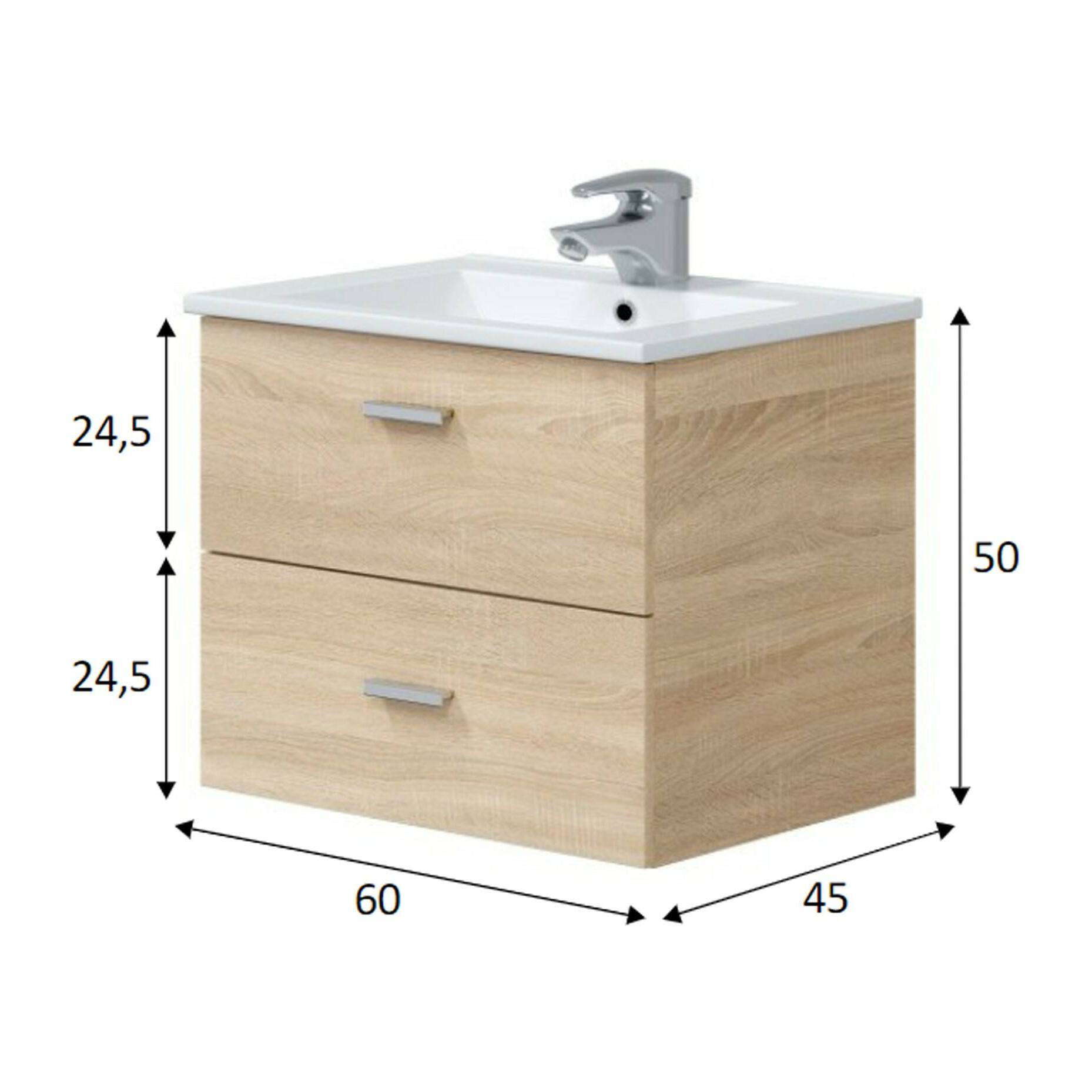 Mobile sottolavabo Doksuri, Mobiletto da bagno, Contenitore porta lavabo, Armadio per lavandino, 60x45 h50 cm, Rovere