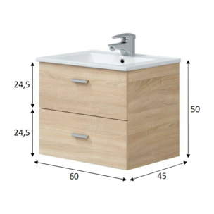 Mobile sottolavabo Doksuri, Mobiletto da bagno, Contenitore porta lavabo, Armadio per lavandino, 60x45 h50 cm, Rovere