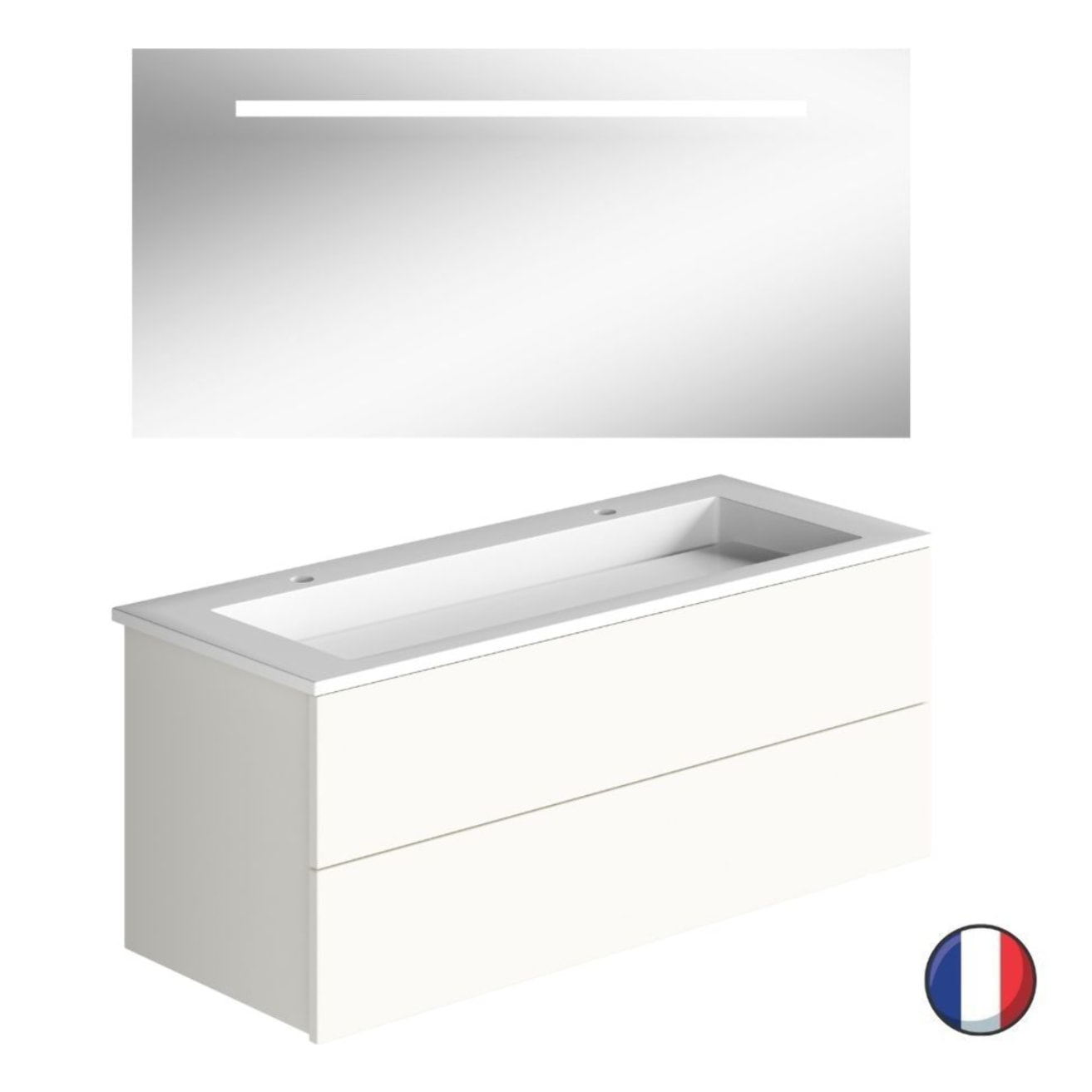 Meuble double vasque 120 cm BURGBAD Cosmo blanc mat + miroir