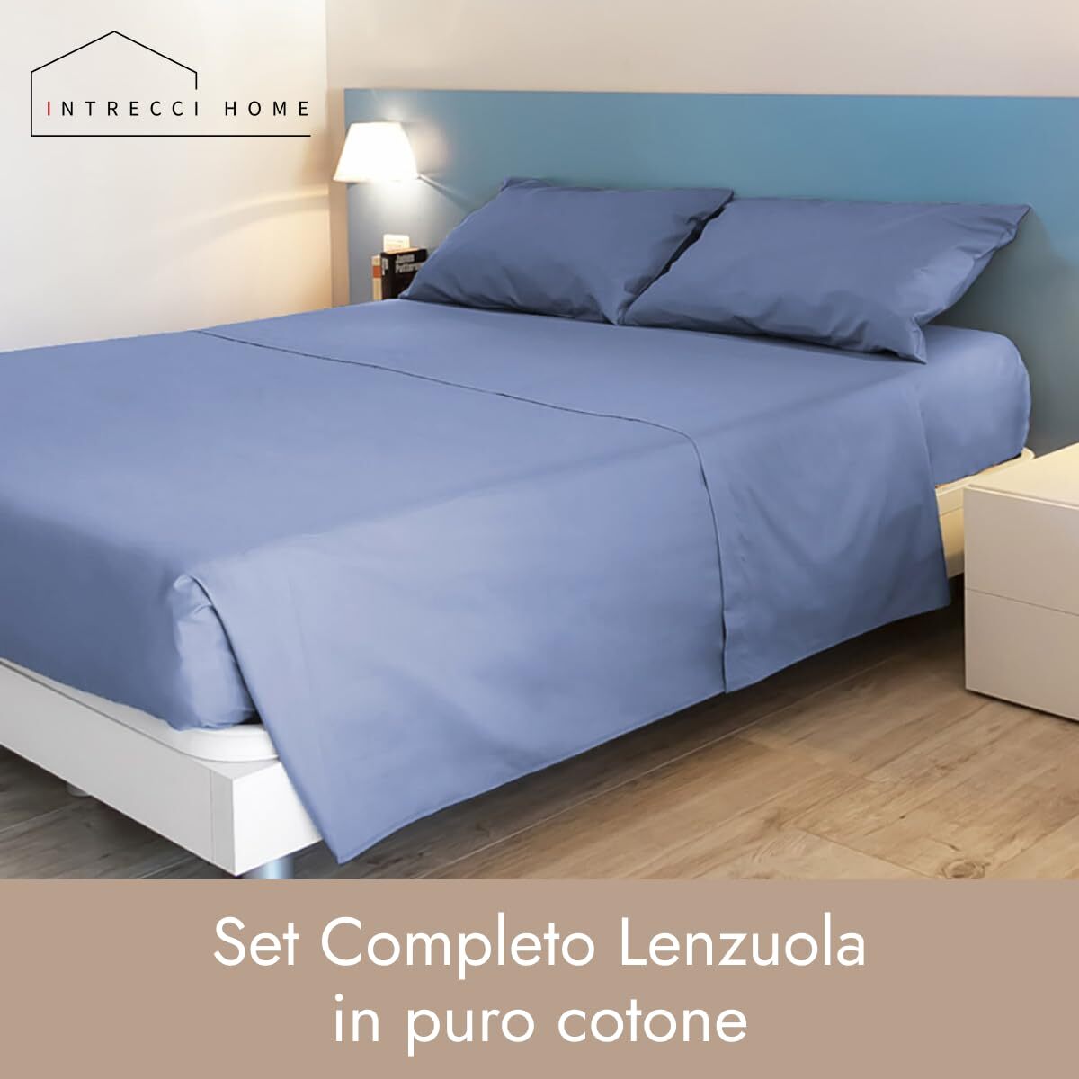 Completo lenzuola in cotone - Blu