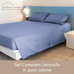 Completo lenzuola in cotone - Blu