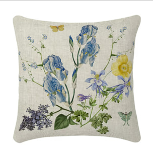 Housse de coussin lin & coton 165 g/m² imprimé bleu jaune Iris d'ete naturel